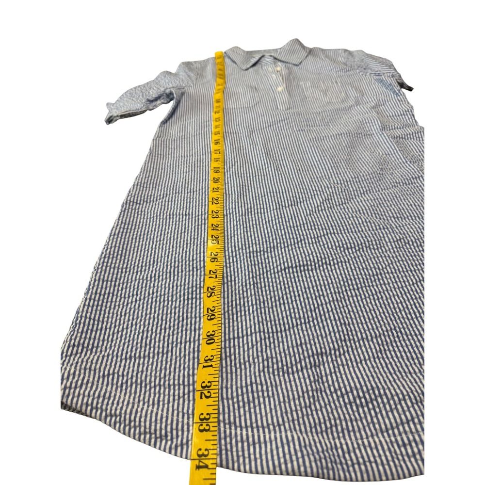 Karen Scott Dress Womens PS woven Seersucker Blue White Stripe Short Sleeve Mini - Picture 2 of 9